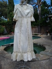 VTG 70s Joseph Magnin long Dress Ruffled lace sheer Wedding Festival Small