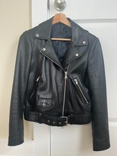 Topshop Women’s Genuine Leather Belted Moto Jacket Us 4/eu 36/uk 8 Acne Dupe