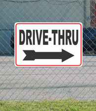 DRIVE THRU w/ Right Arrow Metal Sign for Street Road Highway Parking Lot 12"x18"