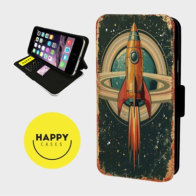 RETRO SPACE EXPLORE ROCKET - Kunstleder Klapp Handy Hülle Cover - iPhone/Samsung