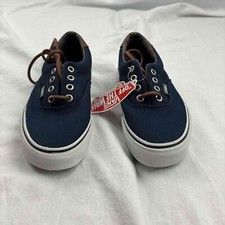 VANS Unisex Era 59 Sneakers Blue Navy Brown Laces White Sole US Youth 3.5