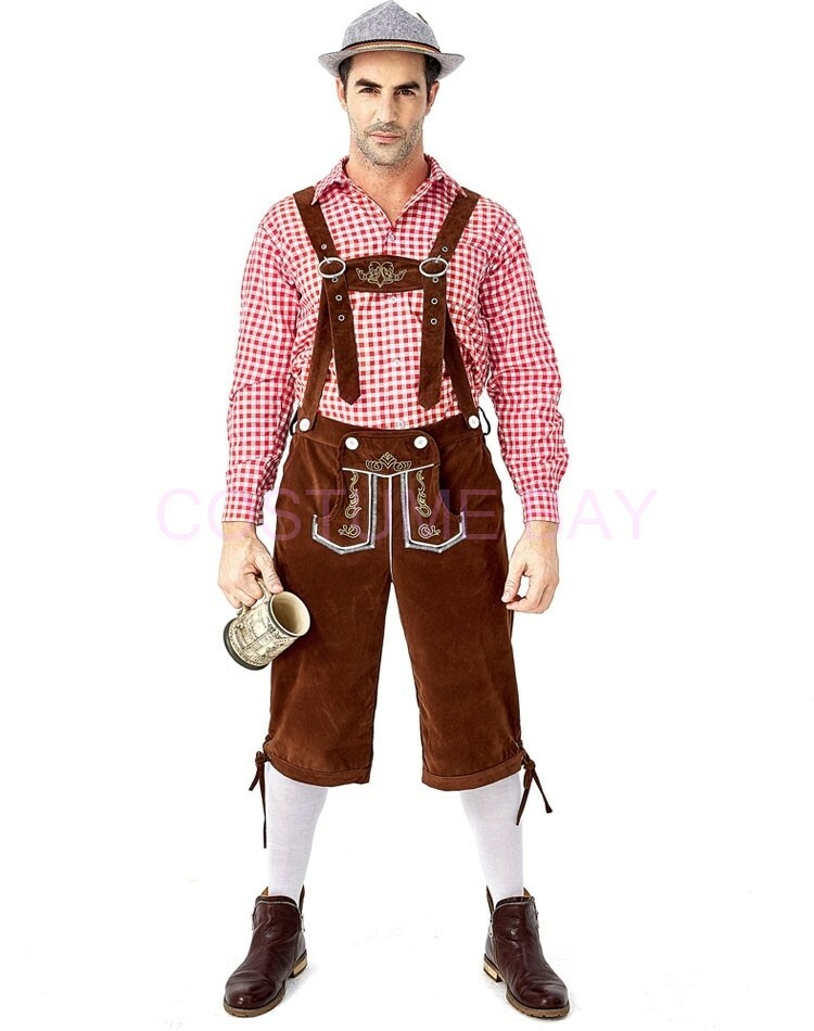 Mens Lederhosen Oktoberfest Costume Octoberfest Bavarian German Beer Hat - Foto 9