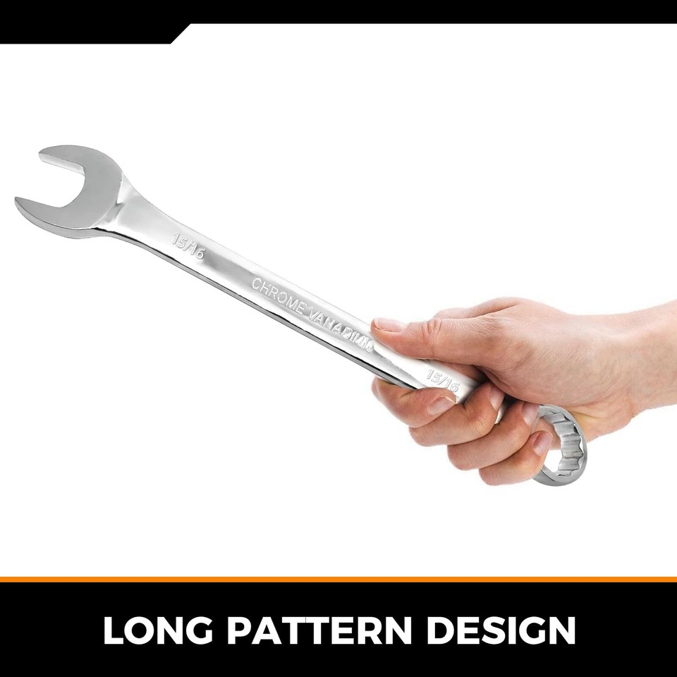 Large SAE Wrench Set - 6-Piece, 15/16" To 1-1/4", 12-Point Chrome Vanadium Steel With Rolling Pouch