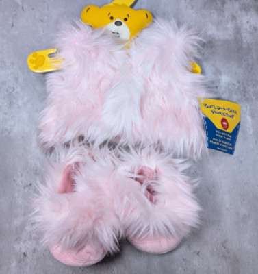 Build a Bear NEU rosa Fell flauschige Weste Jacke & passende Stiefel