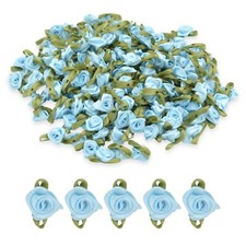 15mm Satin Ribbon Roses - Small Flower Buds Leaves - Crafts, Embellishments