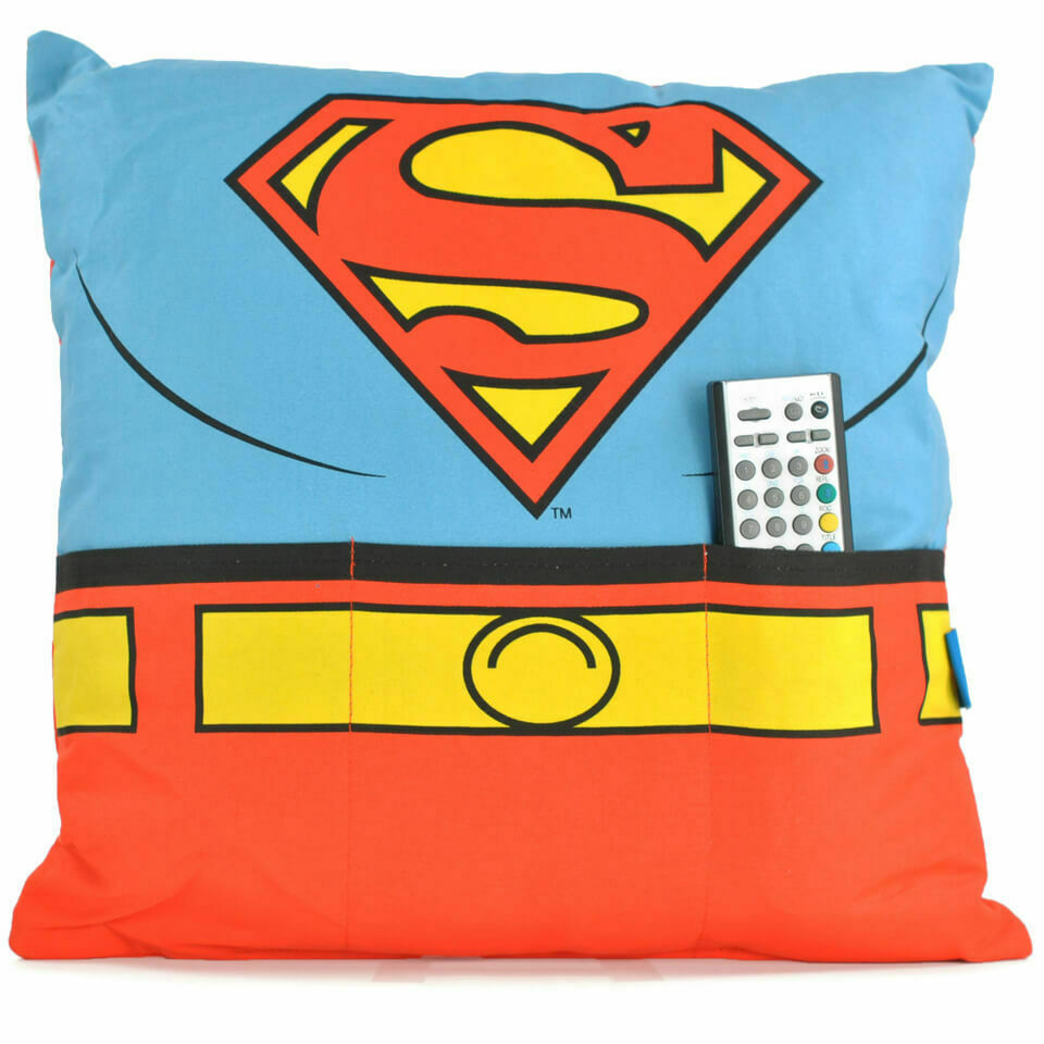 Superman Logo Cushion with Pockets - Superman Costume Design Crest Throw Cushion