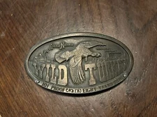 Vintage 1976 WILD TURKEY Belt Buckle Brass Austin Nichols Bourbon 4"W x 2"H