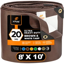 8' x 10' Brown/White Ultra Heavy Duty Tarp - 20 Mil