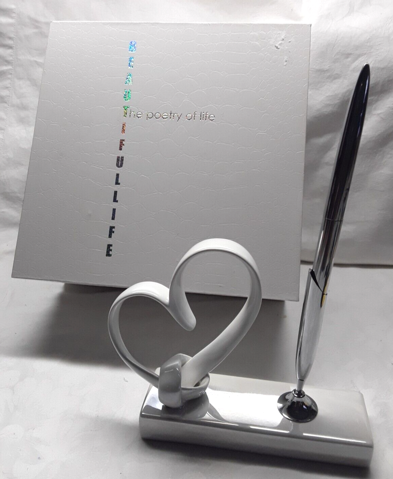 Pen Holder Stand Heart Shaped Paper Weight Swivels Ceramic Beautiful