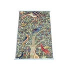 2'x3' Gray Hand Knotted Afghan Peshawar Birds Design Wool Mat Sample Rug R20061