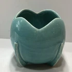 Vintage Nelson McCoy Pottery Aqua Tulip Planter Art Deco 1930s-40s 4” Tall