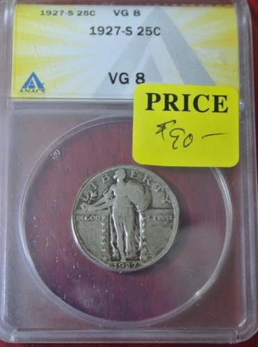 - 1927-S Standing Liberty Quarter - ANACS G-8- KEY DATE