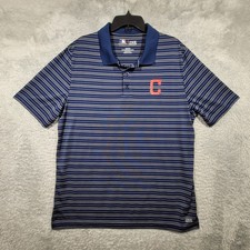 Indians Polo Shirt Mens XL Blue Gray Striped C Logo TX3Cool Short Sleeve