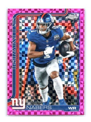 Malik Nabers Hot Pink X-Fractor 2025 Topps Chrome #225 New York Giants