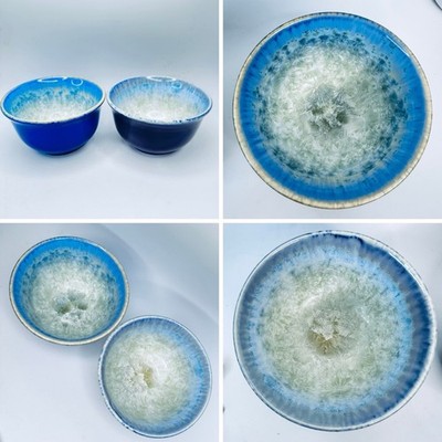 2 Portmeirion Starfire Schalen Julian Teed Amethyst blau Kristall Schale Paar 14c