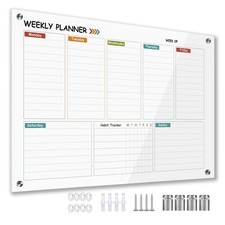 Glass Colorful Weekly Dry Erase Calendar Whiteboard for Wall,24"x 36",Framele...