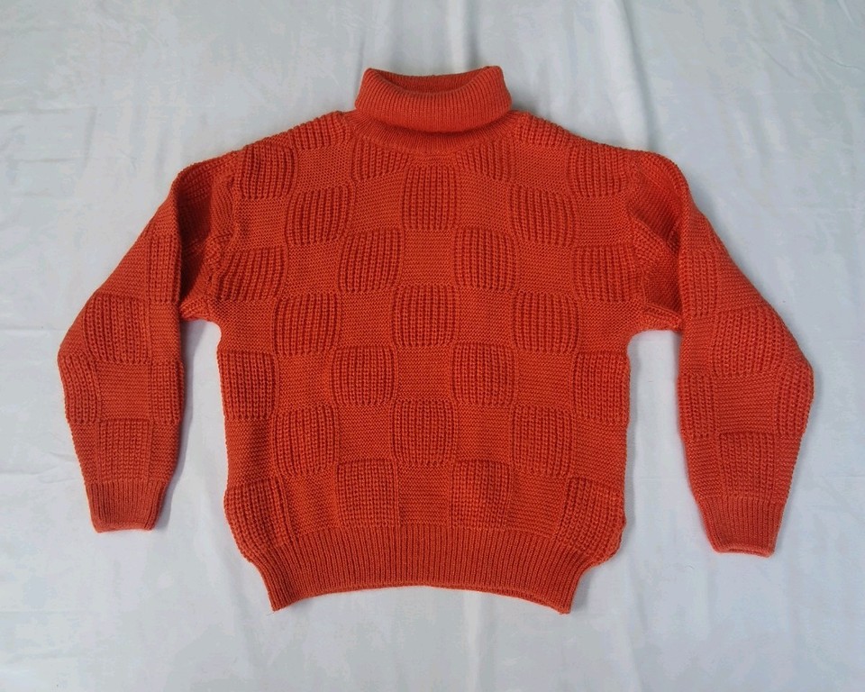 UR-9 women vibrant orange turtleneck sweater features a ribbed roll neck