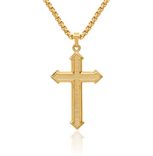 14K Solid Yellow Gold Passion Cross Necklace