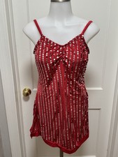 Kelle Dance Costume Dress Large Red Sequin Spaghetti Strap Rhinestone Back