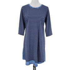J Jill Dress Womens Medium Navy Blue Stripe Stretch Cotton Knit T-shirt Casual