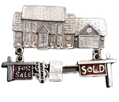 Vintage AJC Real Estate Mechanical Slider House Brooch Realtor SOLD - Korea Rare