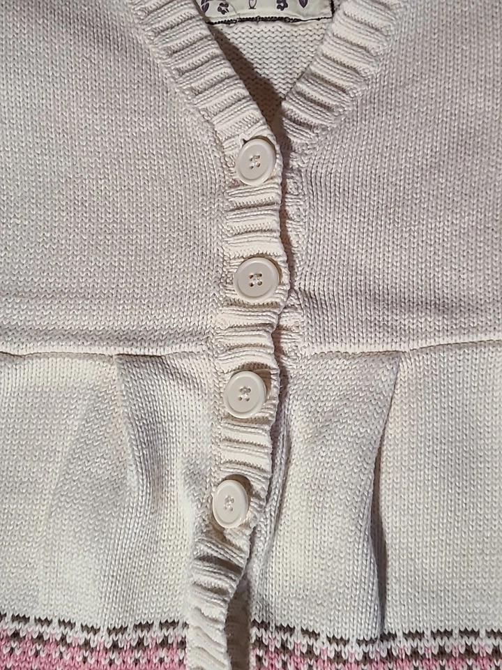 Mossimo Supply Childs Large Babydoll Button Sweater Pink Brown Cream Fair Isle - Image 3 of 4