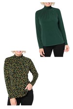 Susan Graver Women's 2pk Liquid Knit Mock Neck Tops Emerald/Pine
