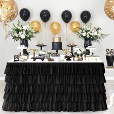 Pufogu Black Tulle Table Skirt 6ft Tutu Ruffled Chiffon Tablecloth For Rectangle