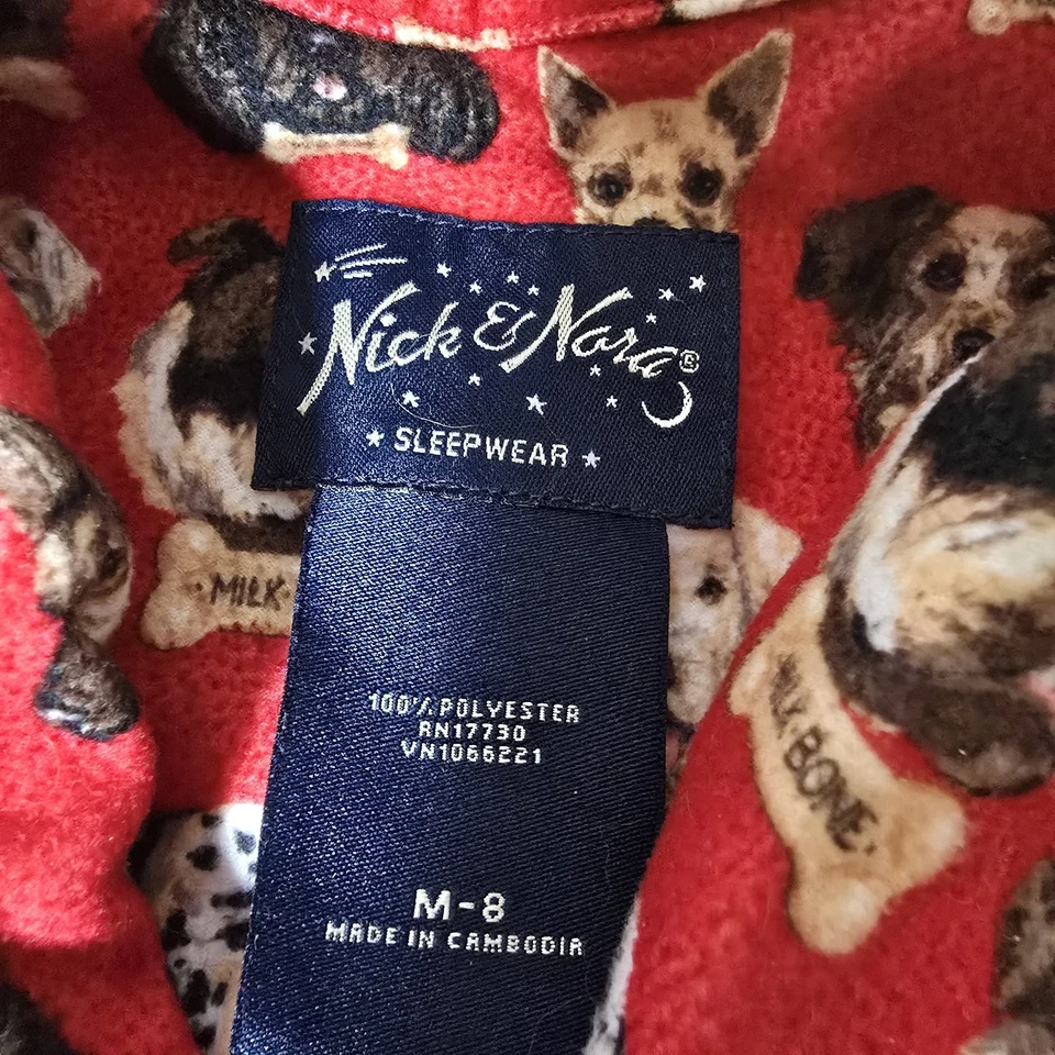 Conjunto de pijama Nick & Nora 2 peças calça e top vermelho osso de leite cachorros tamanho 8 médio  - Imagem 2 de 4