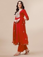 Women's Cotton Silk Embroidered Kurta Palazzo and Dupatta Set  Wedding Dress 