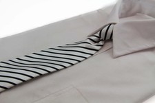 Kids Boys White Black Patterned Elastic Neck Tie - White Diagonal Stripe