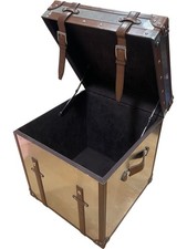 Vintage Style Metal and Leather Storage Trunk with Handles