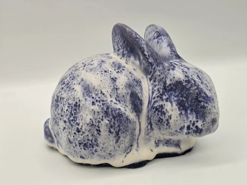 Studio Pottery Blue Drip Glaze Bunny Rabbit Garden Country Shelf Table
