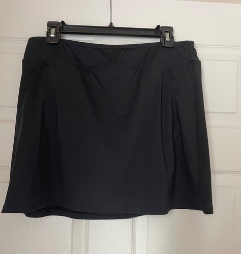 Lands End Swim Skirt Size 12 Long EUC Tummy Control Solid BLACK