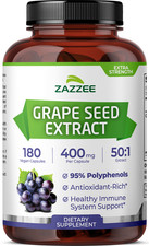 Zazzee Grape Seed Extract 180 Veggie Capsules 400 mg 95% Polyphenols Antioxidant
