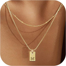 Layered Initial Necklaces for Women, Dainty 14K Plated Gold Necklace Waterproof,