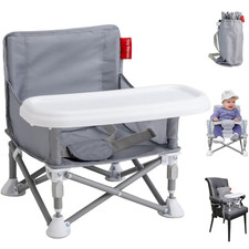 Portable Booster Seat, Foldable Baby High Chair with Removable Tray, Safety Harn