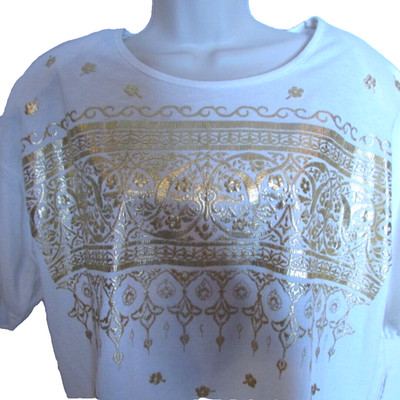 Apparel Limited Art Wear Women's Gold & White Pull  Over w/ Shoulder Pads Top XL