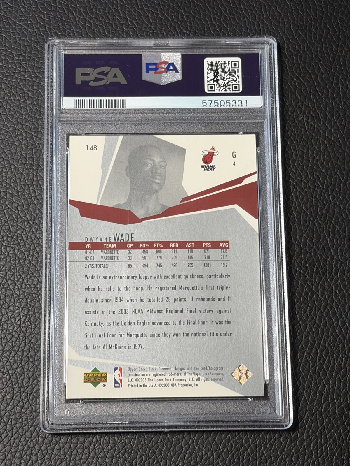 Psa 10 Dwyane Wade 2003-04 Upper Deck Black Diamond RC #148 RARE ROOKIE CARD!! view 2