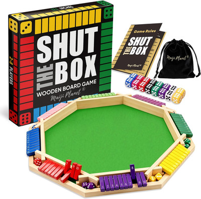 Deluxe 2-8 Player Original Shut the Box Game, Math Dice Board Game for Family Ni