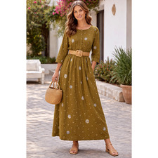 Olive Maxi Cotton hand print Tie Dye Dress Bohemian Beach Peasant EmpireFits 2XL