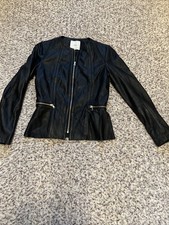 MANGO Women’s Soft REAL LEATHER Jacket Coat Black Biker Peplum Sz S Great Condit
