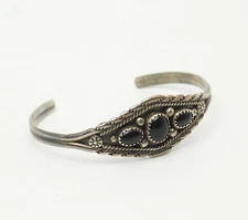 Annie Chapo Navajo sterling silver onyx vintage cuff bracelet 
