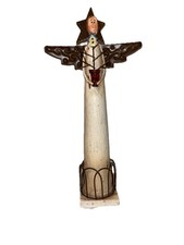Rustic 10.5 Folkart Angel With Birdhouse Christmas Tree Metal Wings, Wooden