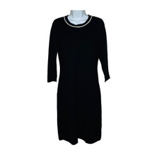Talbots Sweater Dress Size S Black Knit Sheath Rhinestones