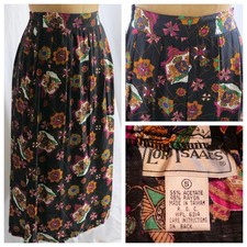 vtg LORD ISAACS Medieval Shields Novelty Print High Elastic Waist Full Skirt S