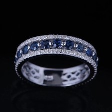 Wedding Ring LabCreated Blue Sapphire 14K White Gold Plated 2Ct Round Women's