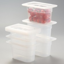 6 Pack 1/9 Size 4 Inch Deep Food Pan Handled Lid Translucent Polypropylene