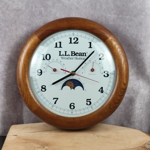 L.L. Bean  説明書付き 壁掛け 時計 weather station L.L. Bean Weather Station Wall Clock 11.5” Oak Frame Moon