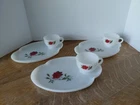 3 Vintage Federal White Milk Glass ROSECREST Snack Sets Plate Cup Dessert Lunch